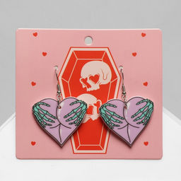 Цена за 5 шт. Серьги акриловые «Сердце» руки скелета, цвет зелёно-сиреневый