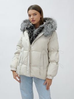 с чернобуркой ПРЕМИУМ класса Полупальто куртка зимняя коричневого цвета  бежевого цвета - Mtforce фото 16