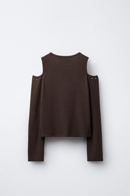 RIB T-SHIRT WITH CUT-OUT AND STUDS - Zara фото 2
