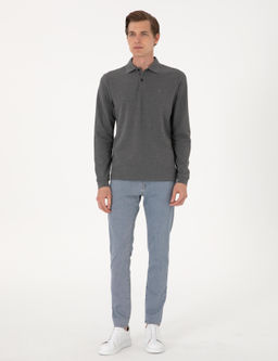 Antrasit Melanj Slim Fit K_vr_lmaz Polo Yaka Basic Pike Sweatshirt