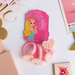 Цена за 6 шт. Резинка для волос Жемчужная (набор 4 шт) сердечко, розовый