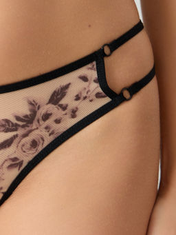 Цена за 2 штуки! Трусы бразилиана женские бежевые с цветочным принтом