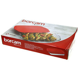 "Боркам (Borcam)" Форма стеклянная жаропрочная 3,85л, 40х25х6см, прямоугольная, с ручками, пластмассовая крышка, цветная коробка, Pasabahce (Турция)