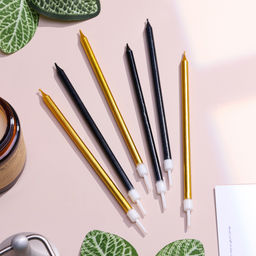 Свечи в торт Ройс, 6 шт, высокие, 13 см, чёрные и золотые - Страна карнавалия фото 3