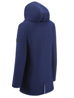 Парка женская софтшелл виндстоппер удлинённая с капюшоном темно-синего цвета 9618_1TS
