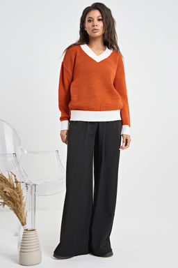 Пуловер вязаный с v-вырезом красная глина