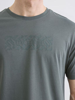 Bisiklet Yaka Bask?l? Penye Erkek Ti??rt