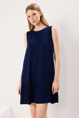 Lacivert Duz Genis Kesim Mini Dokuma Elbise TWOSS25EL00546