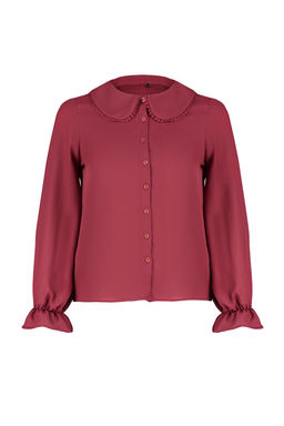 TRENDYOLMILLA Beyaz Bebe Yaka Ponpon Detayl? Regular Normal Kal?p Dokuma Gomlek TWOAW21GO0717  фото 14