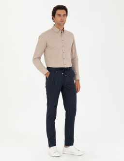 Темно-синие брюки узкого кроя из плотной ткани - Cacharel фото 3