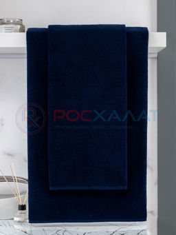 Махровое полотенце без бордюра темно-синее ПМ-88 70х140
