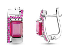 Серьги, 2 рубин корунд октагон 6х8 мм/4.13 ct. , нанорубин, Анфиса