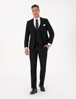Siyah Slim Fit Yelekli Tak_m Elbise