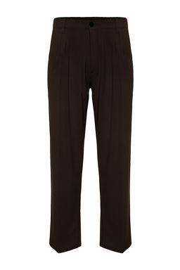 Kahverengi Pileli Klasik Baggy Fit Kumas Pantolon TMNSS24PL00024