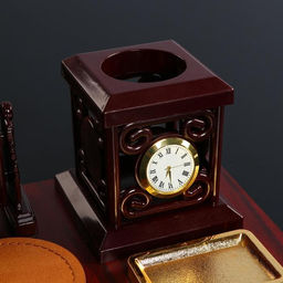 Набор настольный, органайзер 6 в 1, с визитницей и часами, вишня