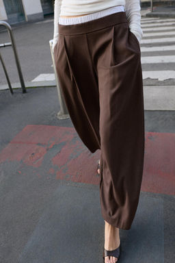 PANTAL?N BARREL CINTURA DOBLE / Marr?n - Zara фото 8