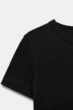 Футболка Zara CAMISETA INTERLOCK MANGA CORTA черная