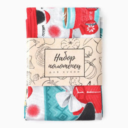 Набор новогодних кухонных полотенец Доляна «Снежного настроения » 35×60 см-2 штуки, 100% хлопок