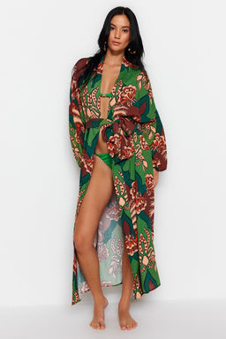 Tropikal Desenli Kusakl? Maxi Dokuma %100 Pamuklu Plaj Kimono&Kaftan TBESS23KM00057 - Trendyolmilla фото 3