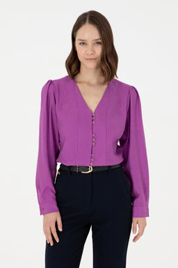 Женская фиолетовая рубашка с длинным рукавом Неожиданная скидка в корзине