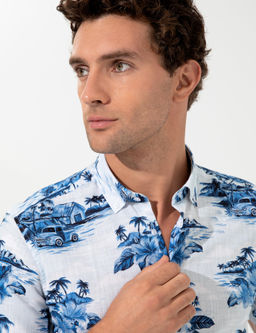 Голубая зауженная рубашка с коротким рукавом - Cacharel фото 2