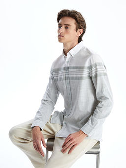 Regular Fit Uzun Kollu ?izgili Erkek Dokulu G?mlek