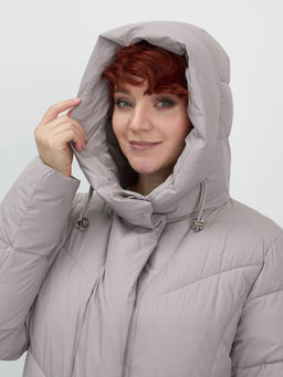 Пальто зимнее утепленное с капюшоном женское серого цвета 7628Sr - Mtforce фото 8