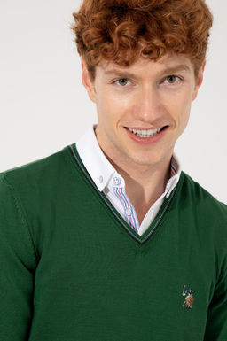 U. S. Polo Assn Мужской зеленый базовый трикотажный свитер с v-образным вырезом - U.s. polo assn фото 13