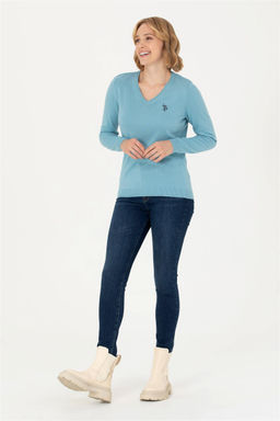 U. S. Polo Assn Женский синий базовый свитер с v-образным вырезом - U.s. polo assn фото 4