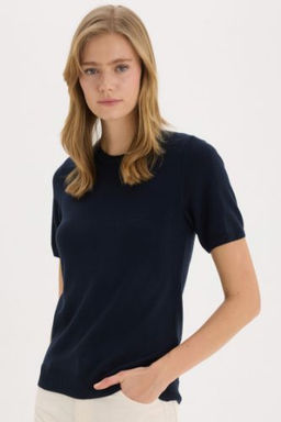 Regular Fit Basic Duz Bisiklet Yaka K?sa Kollu Triko Kazak