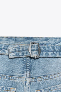 TRF MID-WAIST BELT LOOP DENIM BERMUDA SHORTS - Zara фото 11
