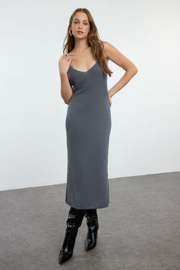 TRENDYOLMILLA Indigo Midi Triko Premium Iplik/Ozel Iplik H?rka-Elbise Tak?m TWOAW25EL00075 фото 8