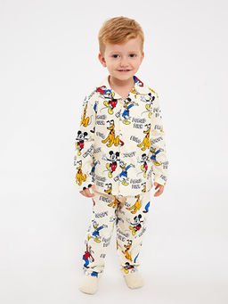 Polo Yaka Disney Bask?l? Erkek Bebek Pijama Tak?m?
