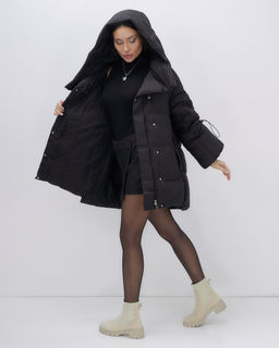 Куртка зимняя женская с большим капюшоном модная черного цвета 7739Ch - Visdeer фото 13