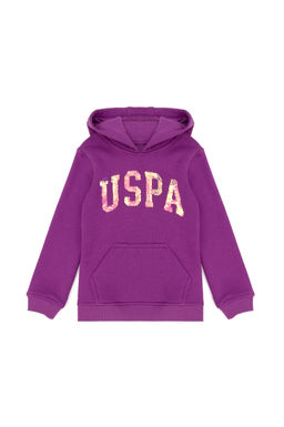 K_z _ocuk Violet Basic Kap__onlu Sweatshirt