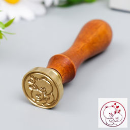 Печать для сургуча с деревянной ручкой «Обнимашки - медведь и зайчик», 9×2.5×2.5 см