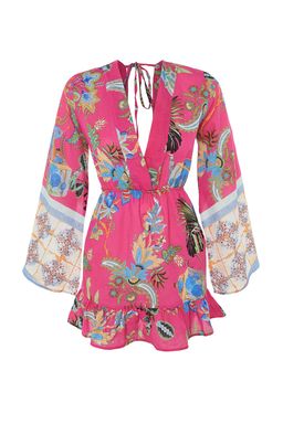 TRENDYOLMILLA Cicek Desenli Mini Dokuma Volanl? %100 Pamuklu Plaj Elbisesi TBESS23EL00030  фото 7