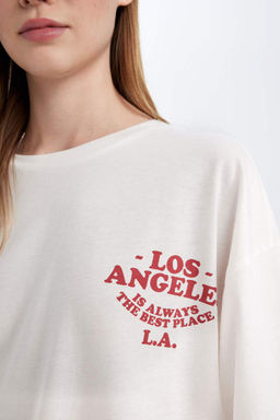 Футболка оверсайз с круглым вырезом и короткими рукавами с принтом Снова в школу - Defacto фото 6