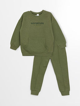 Bisiklet Yaka Uzun Kollu Bask?l? Erkek Bebek Sweatshirt ve E?ofman Alt? 2li Tak?m