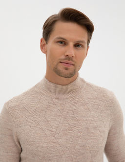 Bej Slim Fit Yar_m Bal_k__ Yaka Triko Kazak - Pierre cardin фото 2