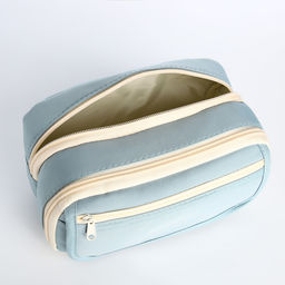 Косметичка-пенал на молнии с отделами, с прозрачным карманом, голубая - Simaland фото 3