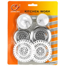 Набор для раковины 6 предметов: пробка-сетка для раковины из нержавеющей стали - 2 штуки: д6см, д7,5см; пробка-сетка для раковины пластмассовая - 2 штуки д8см; пробка резиновая - 2 штуки: д4см, д5см, в блистере (Китай) - Домашняя мода фото 2