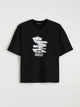 B?y?k Beden Bisiklet Yaka Bask?l? Erkek Ti??rt