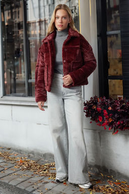 TRENDYOLMILLA Bordo Oversize Kal?p Ici Kapitone Detayl? Pelus Ceket Mont TWOAW25MO00130  фото 10