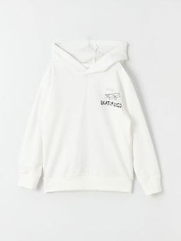 Bask?l? Uzun Kollu Erkek ?ocuk Hoodie - Waikiki фото 2