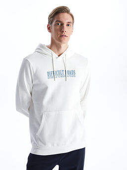 Uzun Kollu Bask?l? Erkek Kal?n Hoodie