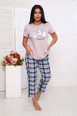 Костюм с брюками, принт, розово-бежевый (935-1)