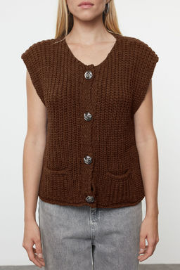 Kahverengi Yumusak Dokulu Fitted Yelek TWOAW25YE00027