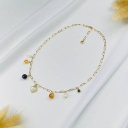 Колье на цепочке с Обсидианом, Цитрином, Жемчугом и Перламутром 38/45 см