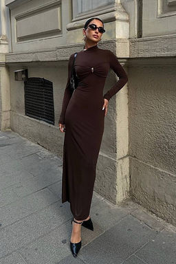 TRENDYOLMILLA Kahverengi Vucuda Oturan Aksesuarl? Orme Elbise TPRAW25EL00166 фото 2